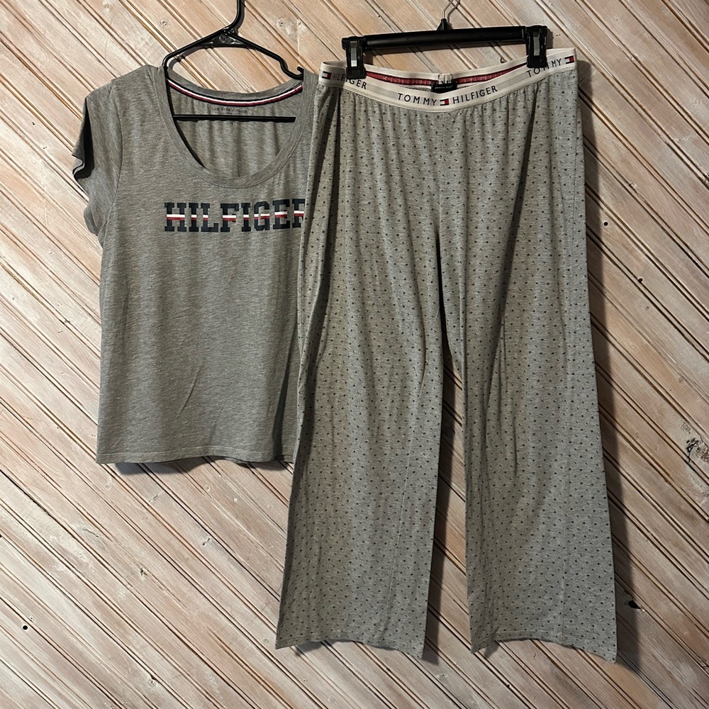 Tommy Hilfiger Gray Lounge Set Matching Pajamas Vintage Band Pants